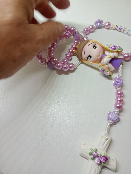 Terço Nossa Senhora de Nazaré Lilás em Biscuit com Nome