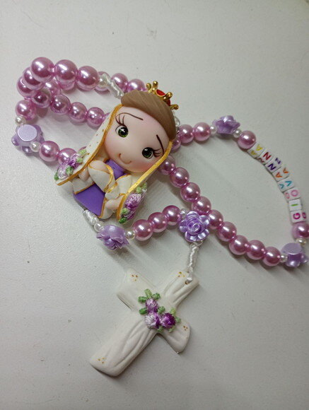Terço Nossa Senhora de Nazaré Lilás em Biscuit com Nome