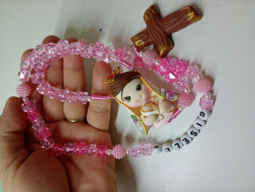 Terço Nossa Senhora de Nazaré Rosa em Biscuit