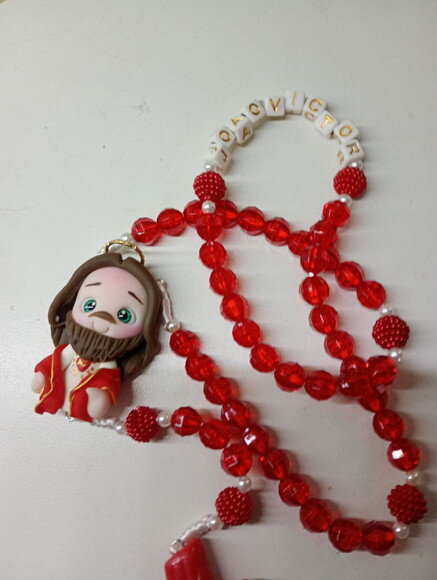 Terço Sagrado Coração de Jesus com Nome em Biscuit