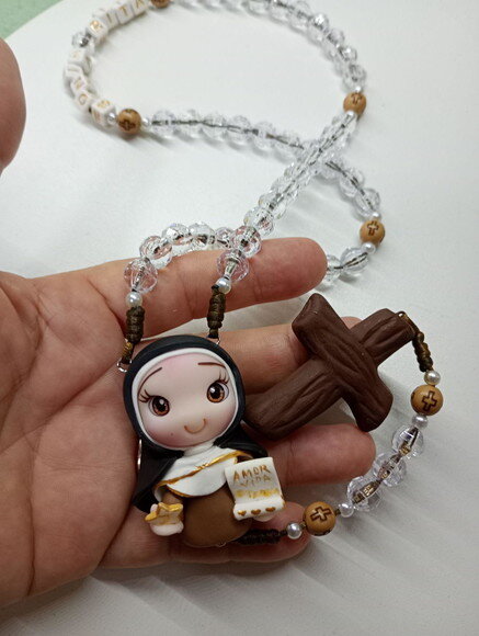 Terço Santa Teresa Benedita da Cruz em Biscuit com Nome