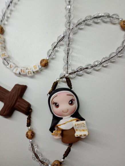 Terço Santa Teresa Benedita da Cruz em Biscuit com Nome