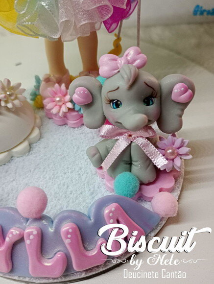 Topo de Bolo Circo Rosa em Biscuit
