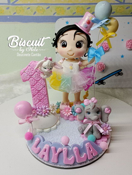 Topo de Bolo Circo Rosa em Biscuit