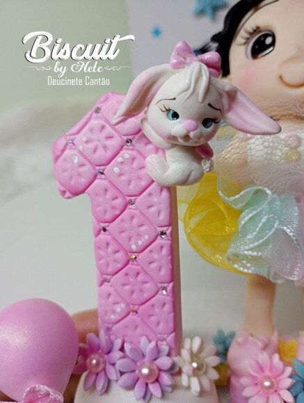 Topo de Bolo Circo Rosa em Biscuit