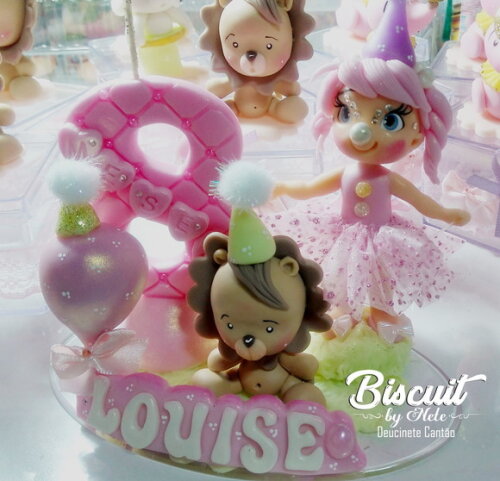Topo de Bolo Circo Rosa em Biscuit