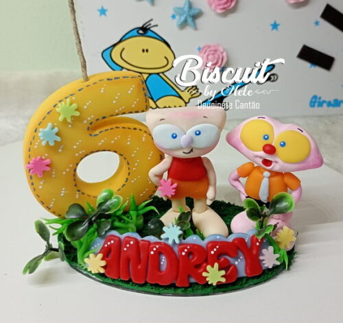 Topo de Bolo Mongo e Drongo em Biscuit