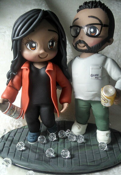Topo de Bolo Personalizado Casal com Skol
