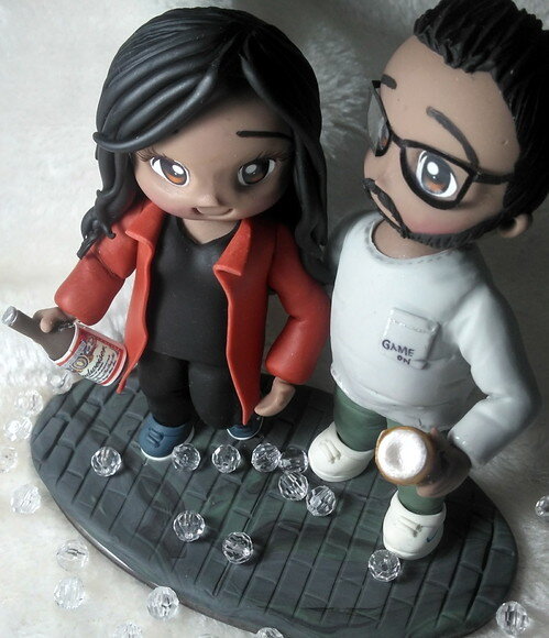 Topo de Bolo Personalizado Casal com Skol