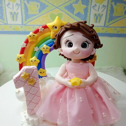 Topo de Bolo Princesinha do Arco Íris em Biscuit
