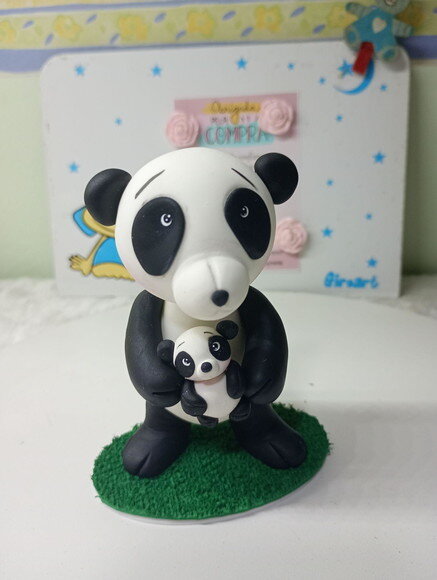 Toy Colecionável Urso Panda com Filhote em Biscuit.
