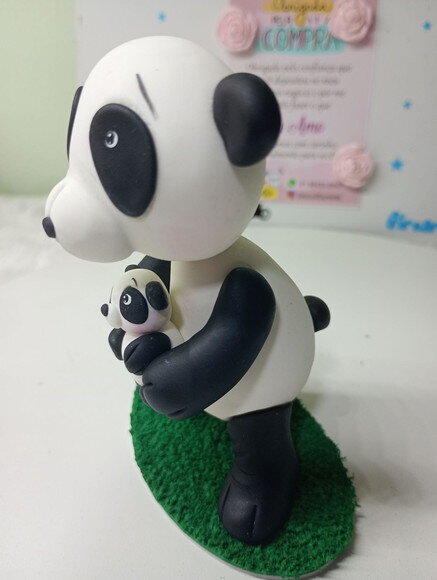 Toy Colecionável Urso Panda com Filhote em Biscuit.