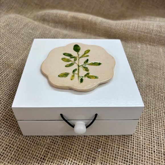 Caixa 15x15 Bijuteria Ceramica Folha Peca Unica Feito a Mao