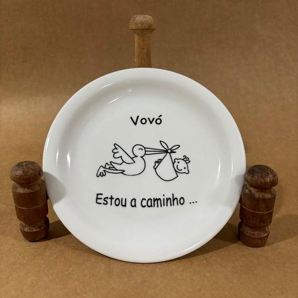 Prato Decorativo Personalizado 18 cm Anuncio Gravidez´vovó