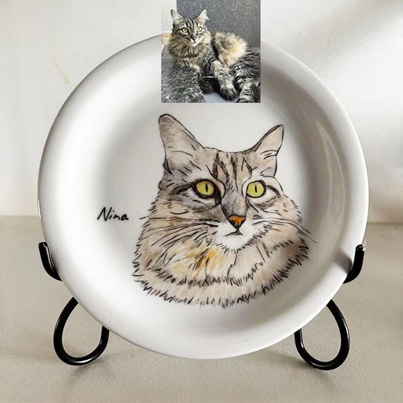 Prato Personalizado Porcelana Gato 18 cm Pet Desenho Pintura