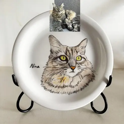 Prato Personalizado Porcelana Gato 18 cm Pet Desenho Pintura