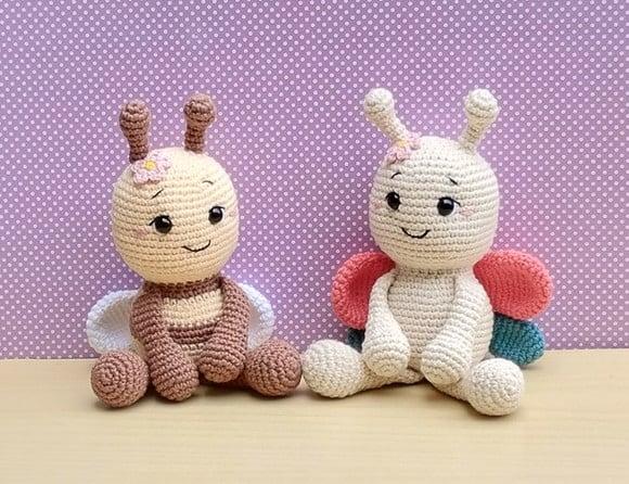 Abelha Berê e Borboleta Lelê Amigurumi * Pronta Entrega