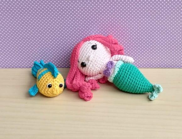 Ariel Sereia e Linguado Amigurumi