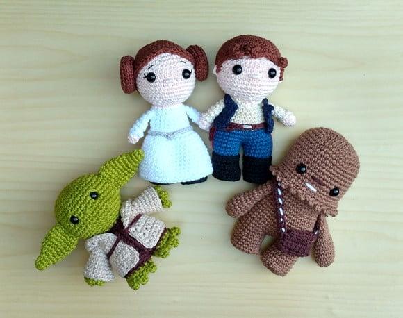 Chewbacca, Han Solo, Princesa Leia e Mestre Yoda Amigurumi