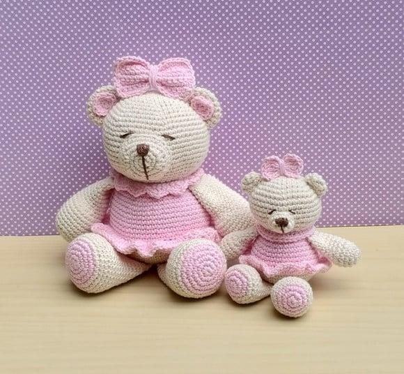 Dupla Ursinhas Charlote Olhos Bordados Amigurumi