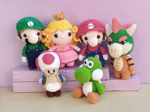 Kit Super Mario Bros. Chibi Amigurumi - 6 Personagens