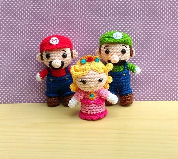 Minis Mario, Luigi e Princesa Peach ( Mario Bros) Amigurumi