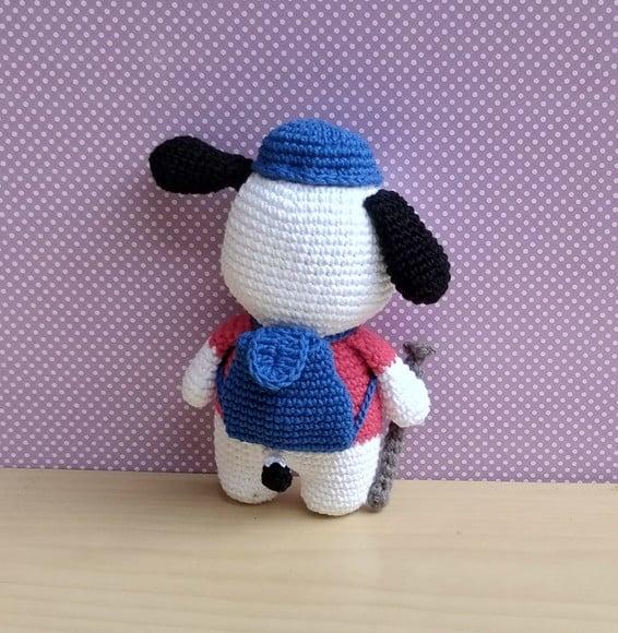 Pochacco com Mochila e Bengala Caminhada Amigurumi