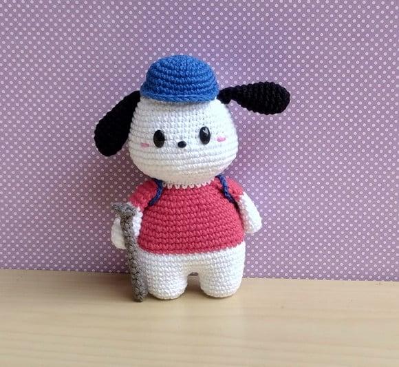 Pochacco com Mochila e Bengala Caminhada Amigurumi