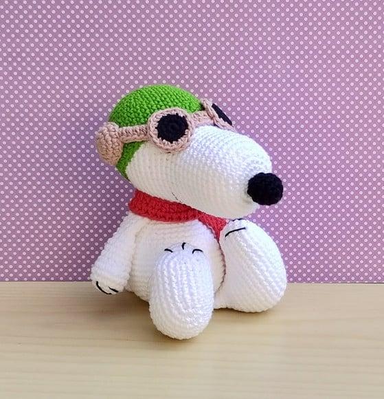 Snoopy Aviador com Óculos Móveis Amigurumi *pronta Entrega