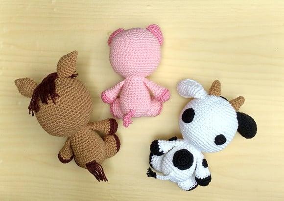 Trio Fazendinha Baby - Cavalo, Porco e Vaca Amigurumi