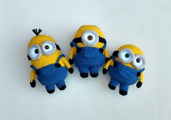 Trio Minions - Bob, Stuart e Kevin Amigurumi