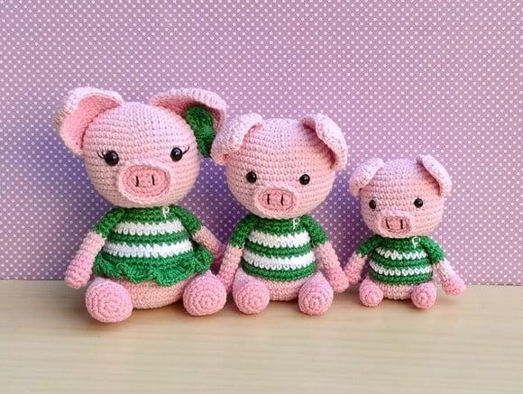 Trio Porquinhos Palmeirenses Amigurumi
