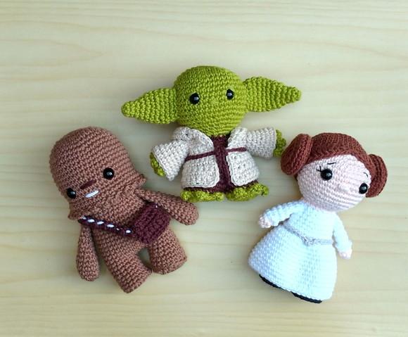 Trio Star Wars - Chewbacca, Leia e Mestre Yoda Amigurumi