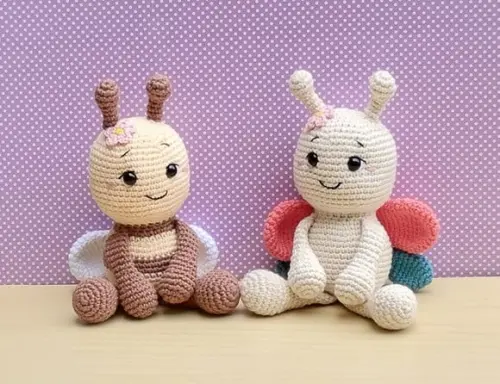 Abelha Berê e Borboleta Lelê Amigurumi * Pronta Entrega