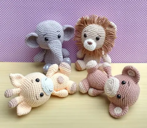 Combo Safári Leão Jujuba-elefante-girafa-macaco Amigurumi