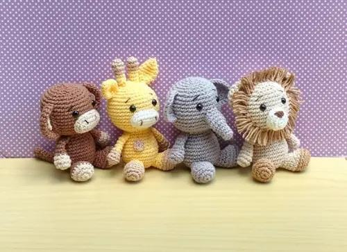 Combo Safári Mini (elefante Leão Macaco Girafa) Amigurumi