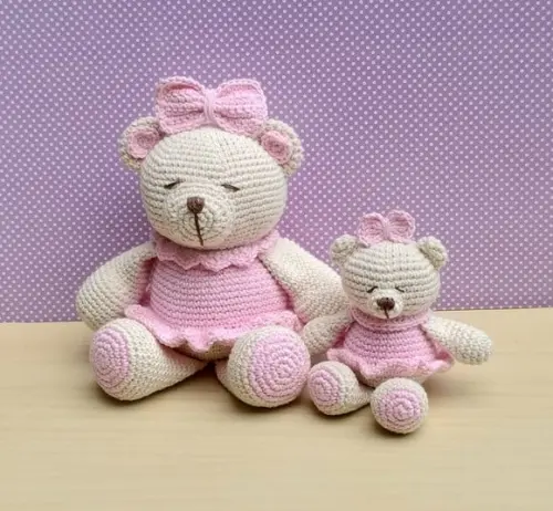 Dupla Ursinhas Charlote Olhos Bordados Amigurumi