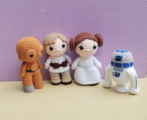 Leia, Luke, C-3po e R2d2 Amigurumi
