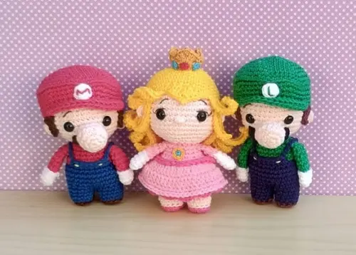 Mario, Peach e Luigi Chibi - Super Mario Amigurumi
