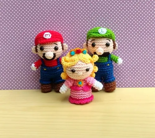 Minis Mario, Luigi e Princesa Peach ( Mario Bros) Amigurumi