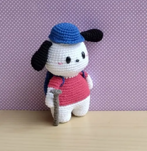 Pochacco com Mochila e Bengala Caminhada Amigurumi