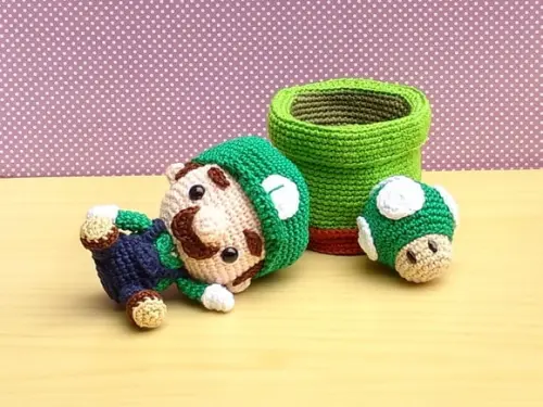 Set Mario, Luigi, 2 Canos e 2 Cogumelos Amigurumi