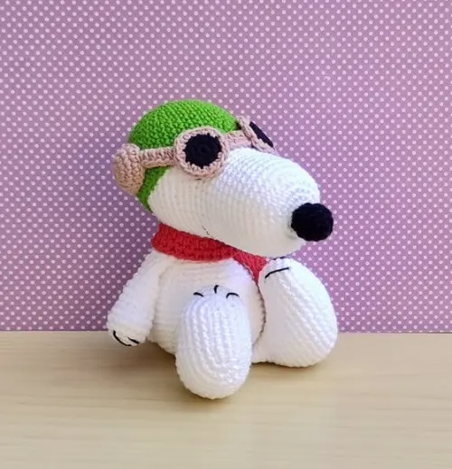 Snoopy Aviador com Óculos Móveis Amigurumi *pronta Entrega