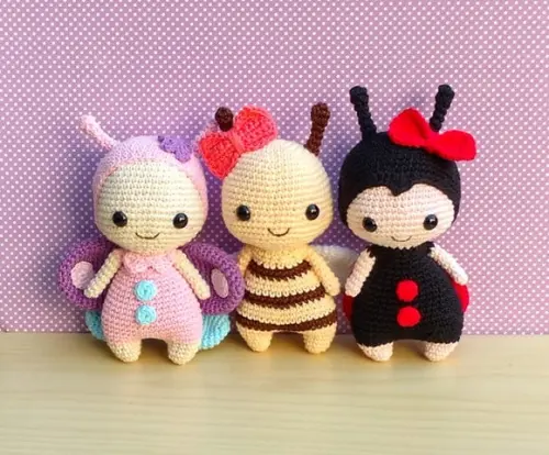 Trio Jardim Encantado Borboleta, Abelha e Joaninha Amigurumi