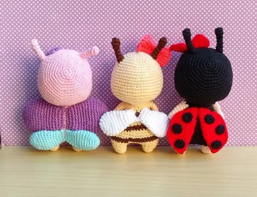 Trio Jardim Encantado Borboleta, Abelha e Joaninha Amigurumi
