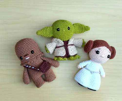 Trio Star Wars - Chewbacca, Leia e Mestre Yoda Amigurumi