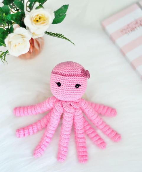 Polvo Terapêutico Amigurumi Crochê Rosa