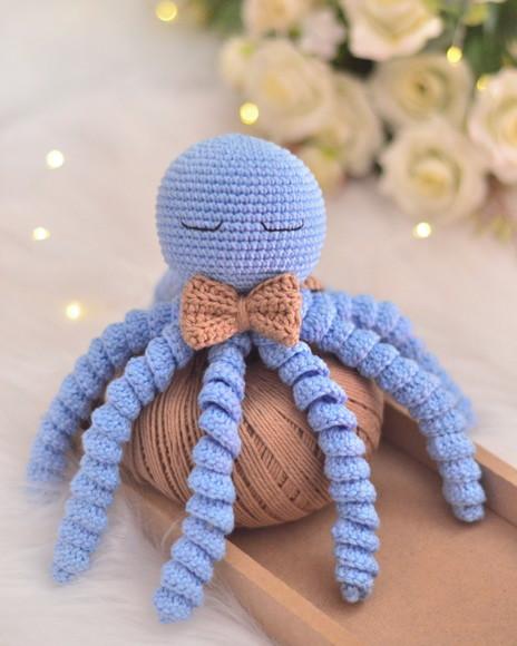 Polvo Terapêutico Amigurumi Crochê Azul