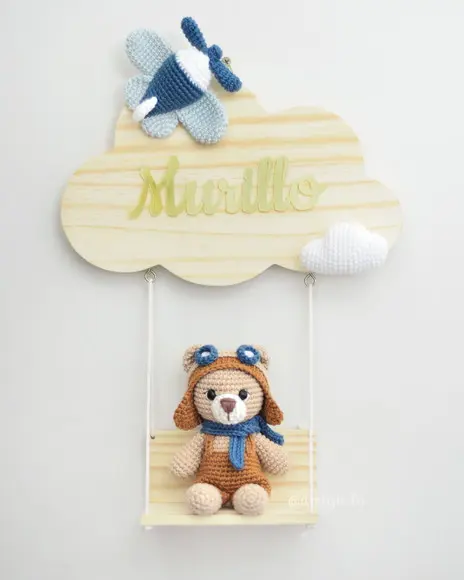 Porta Maternidade Urso Aviador Amigurumi