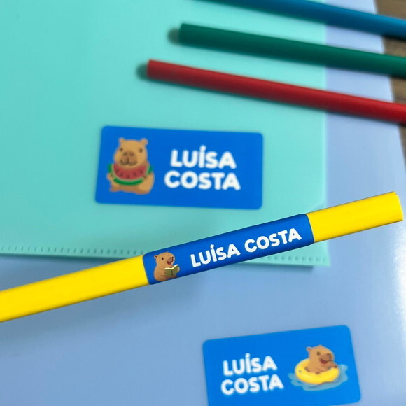 Etiquetas Escolares Adesivas Capivara Azul
